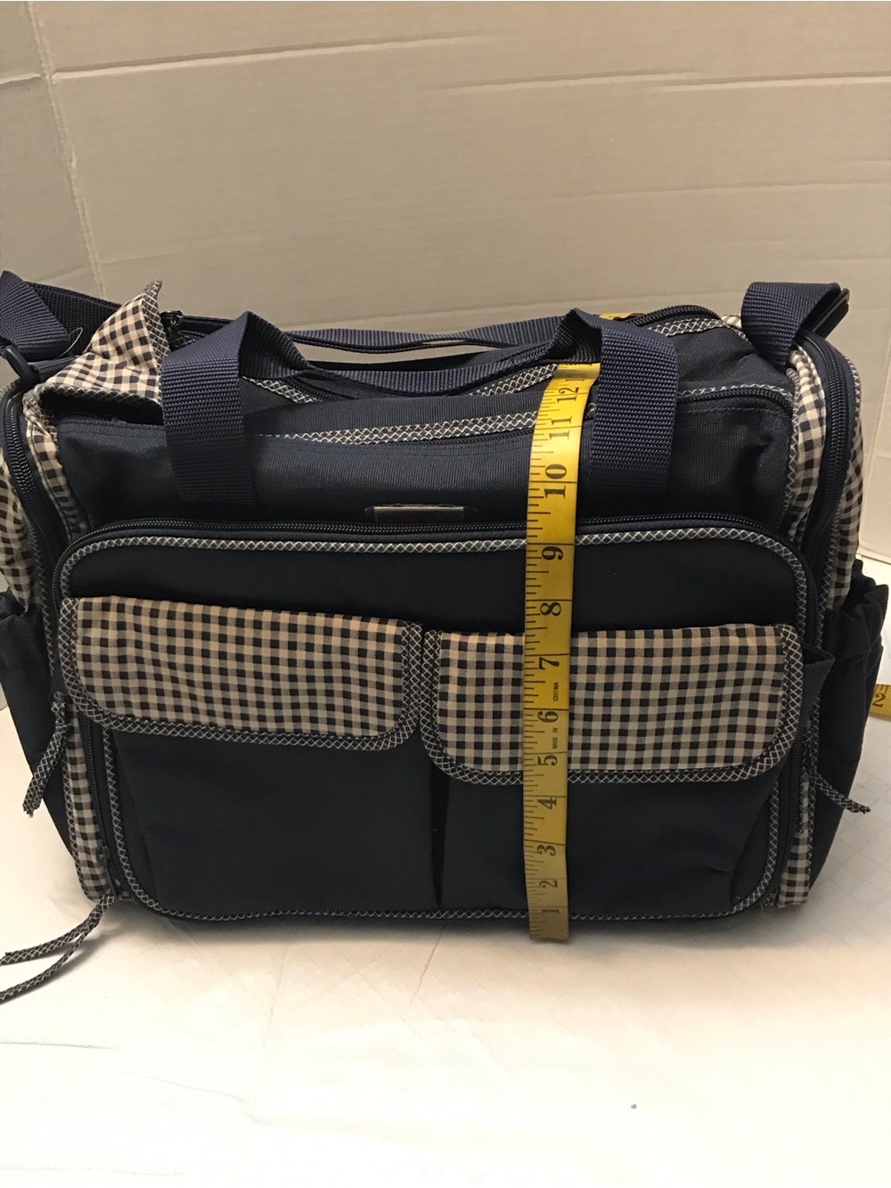 Women Navy Check Front-Pocket baby bag